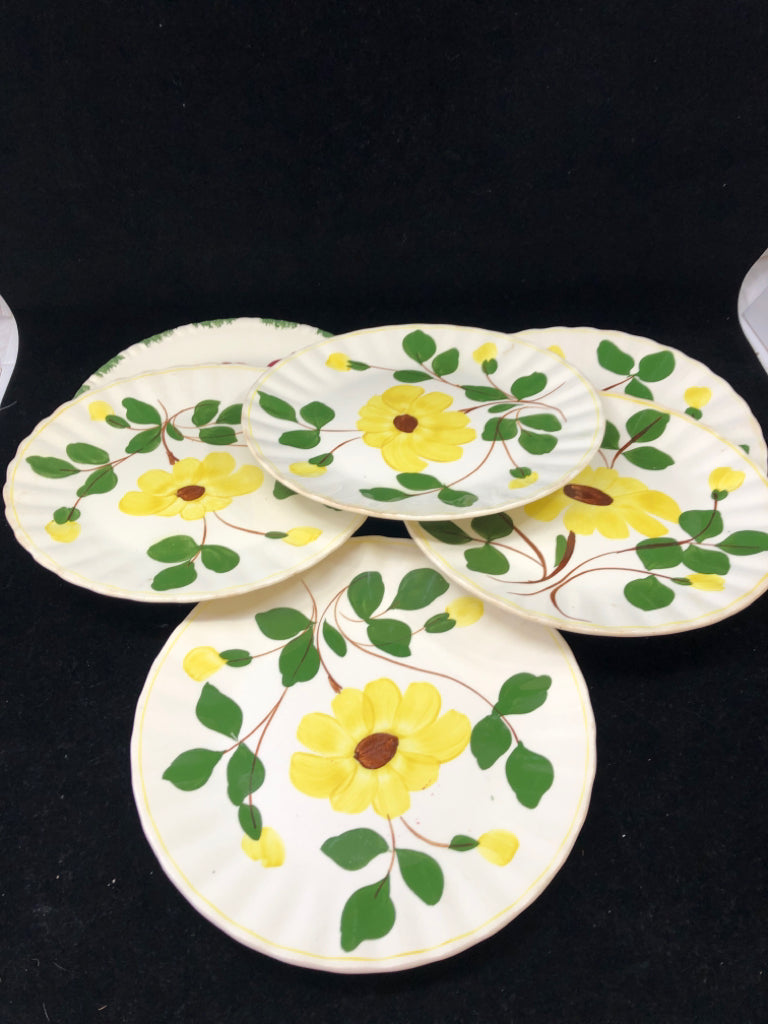 6 VTG YELLOW W RED FLOWERS - LUNCHEON PLATES.