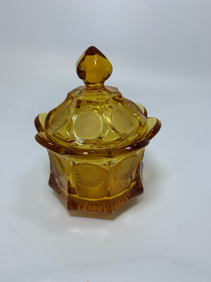 VTG FOSTORIA COIN GLASS COVERED SUGAR BOWL.