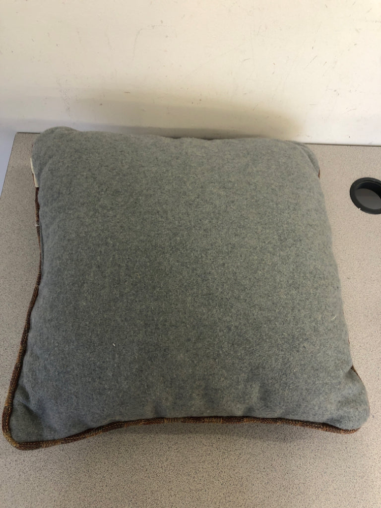 BLUE W BROWN ACCENTS SQUARE PILLOW.