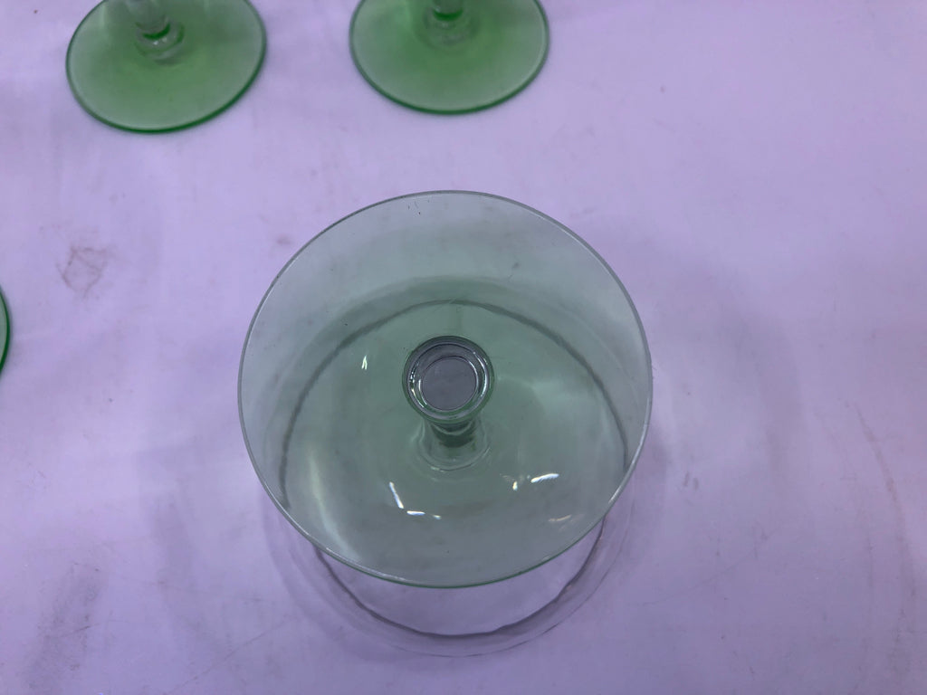 5 GREEN STEM GOBLETS.