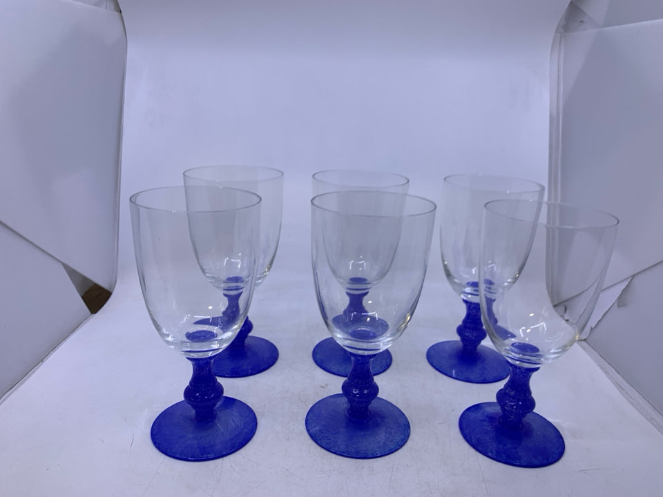 6 LARGE BLUE STEM GOBLETS.
