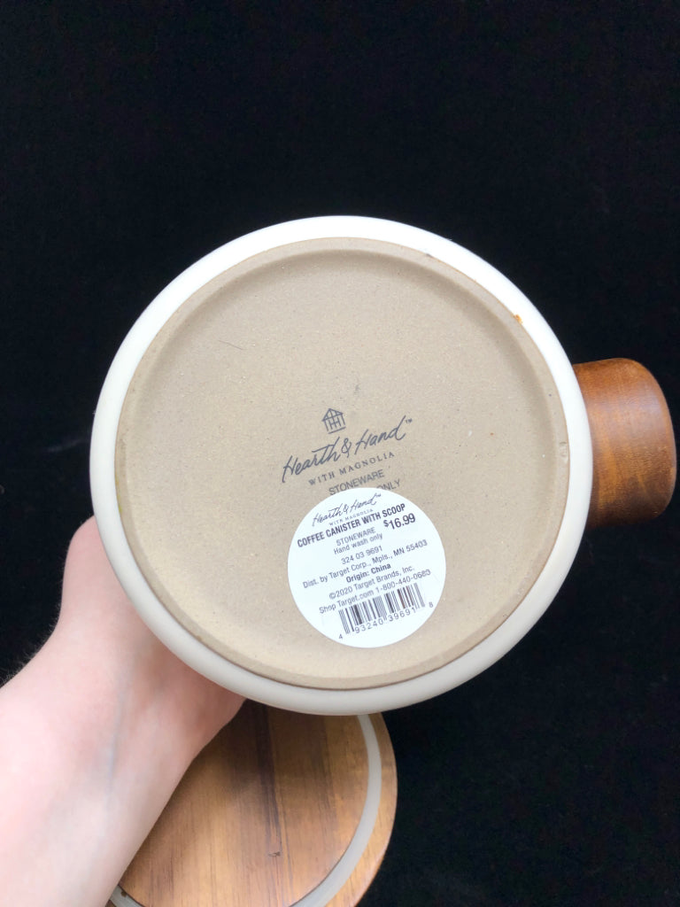 CERAMIC COFFEE CANISTER W/WOODEN SCOOPER.