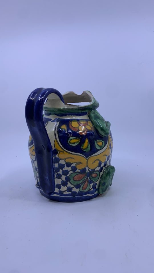 BLUE/GREEN POTTERY FROG PITCHER.