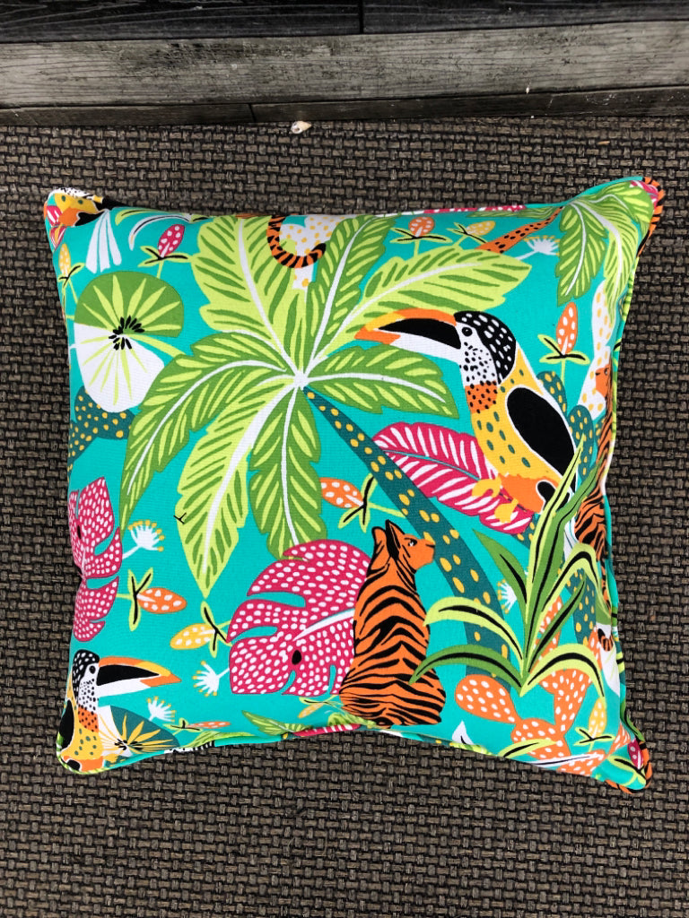 COLORFUL TIGER & PALM TREE PILLOW.