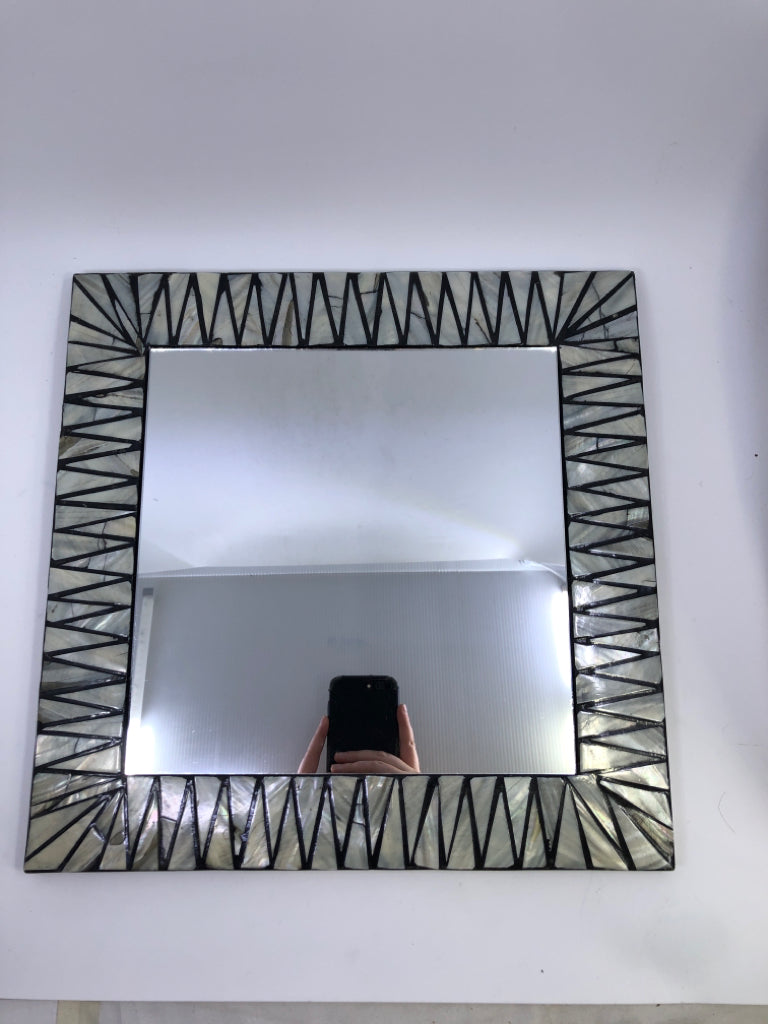 MOSAIC MIRROR W/ TRIANGULAR TILES ON BORDER.