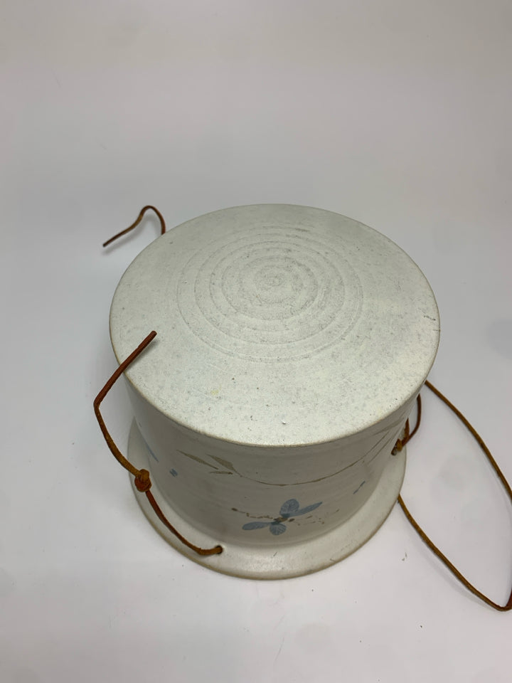DRAGONFLY PAINTED HANGING STONEWARE PLANTER.