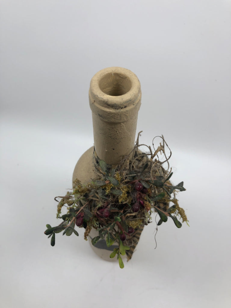 PRIMITIVE CRACKLE PAINTED BOTTLE VASE-GINGHAM RIBBON.