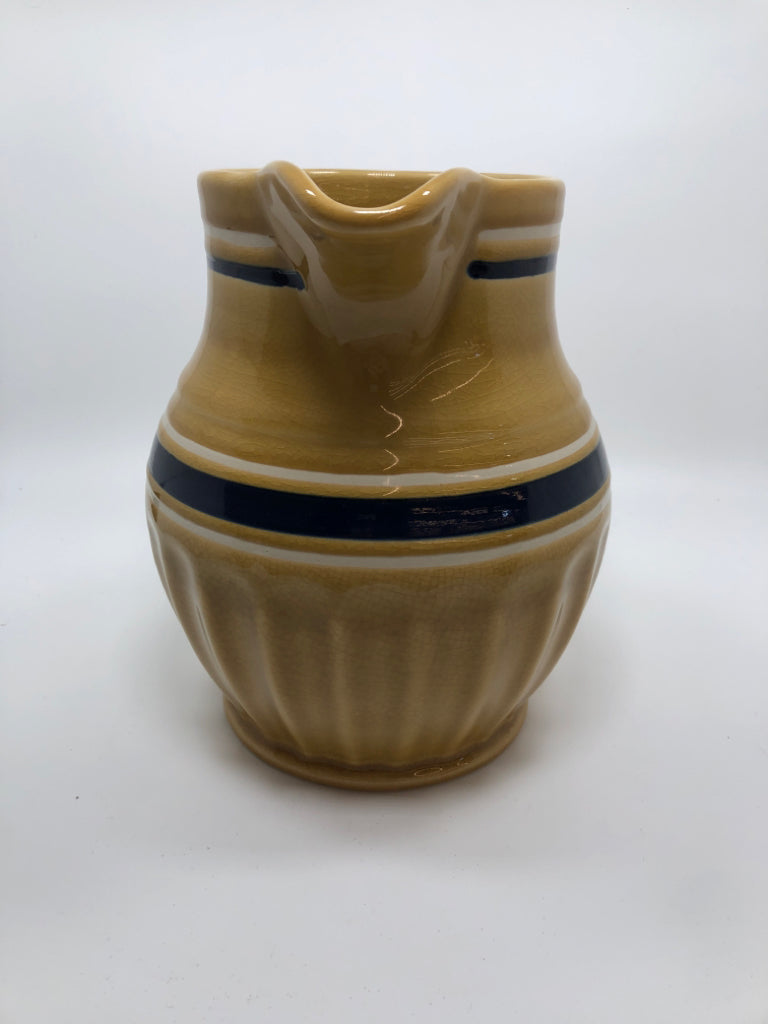 NAVY STRIPE BROWN CERAMIC PITCHER.
