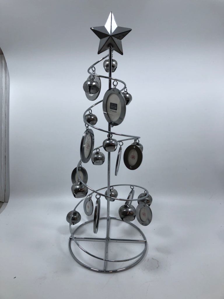 SILVER CHRISTMAS TREE PHOTO DISPLAY.