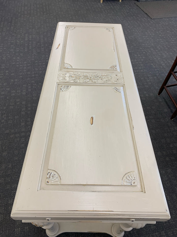 VTG CREAM DISTRESSED CONSOLE/ SOFA TABLE.