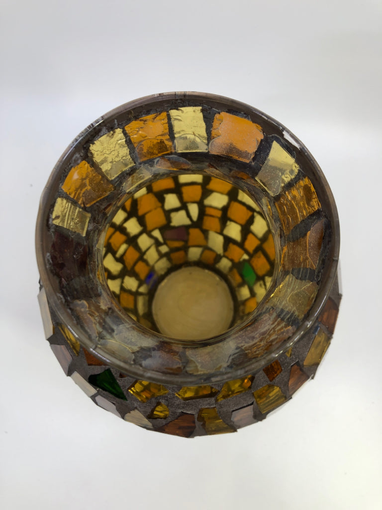 ORANGE MOSAIC GLASS VASE.