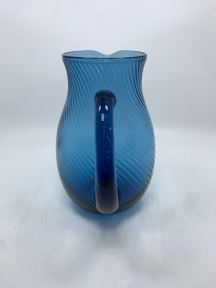 SWIRL PITCHER BLUE GLASS.