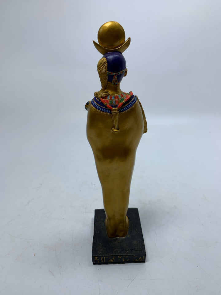GOLD STANDING EGYPTIAN STYLE MAN W/ HEAD DRESS RESIN.