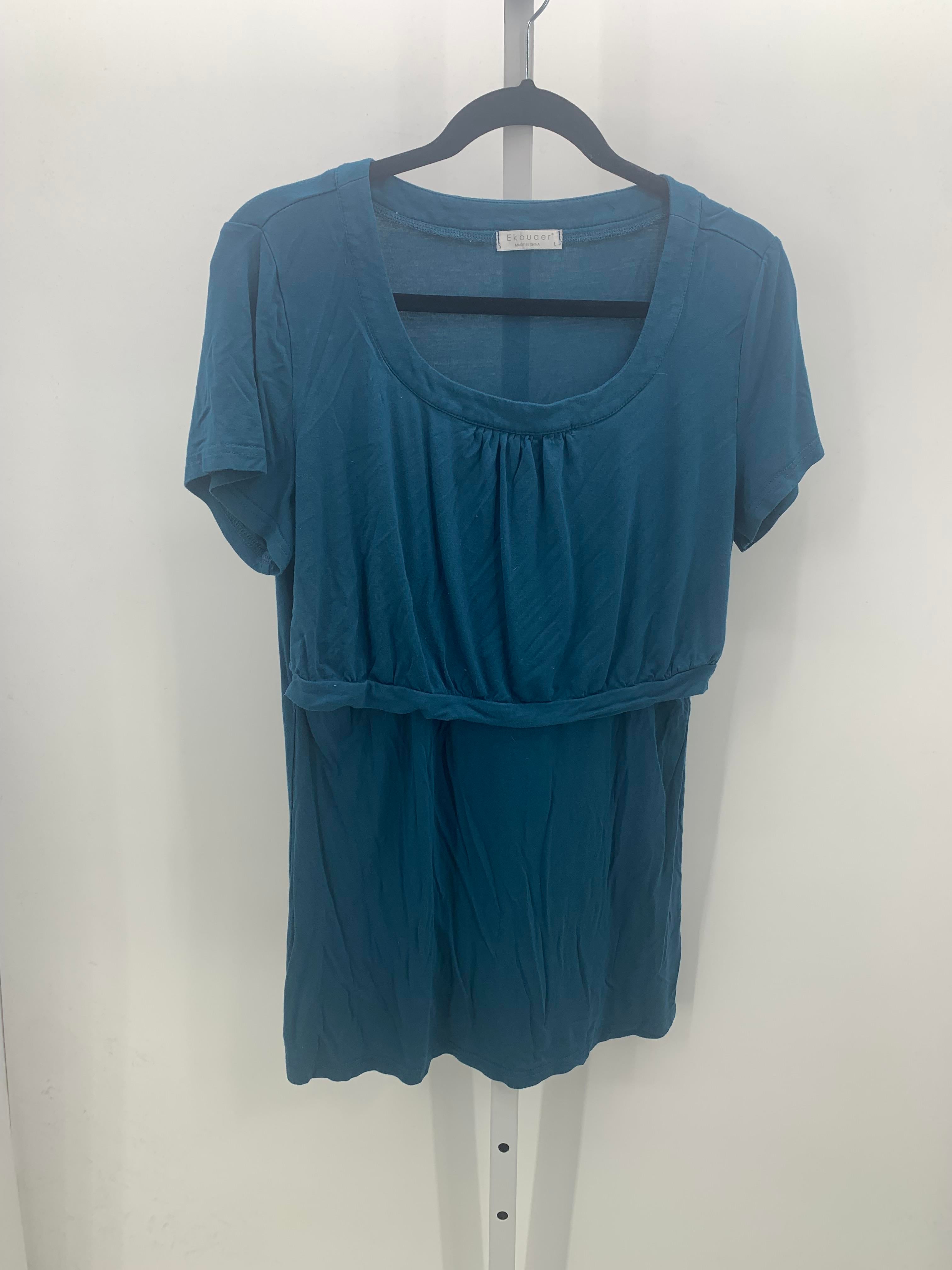 Blue Size Large Maternity Short Sleeve Shirt