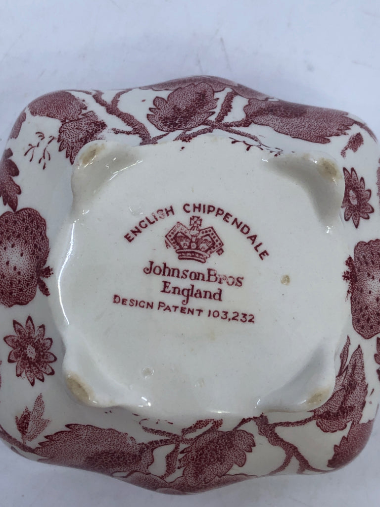 RED ROSE SMALL CERAMIC DISH W/HANDLES.