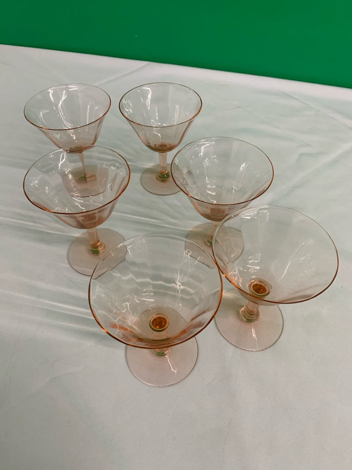 6 PINK TINTED COUPE GLASSES.