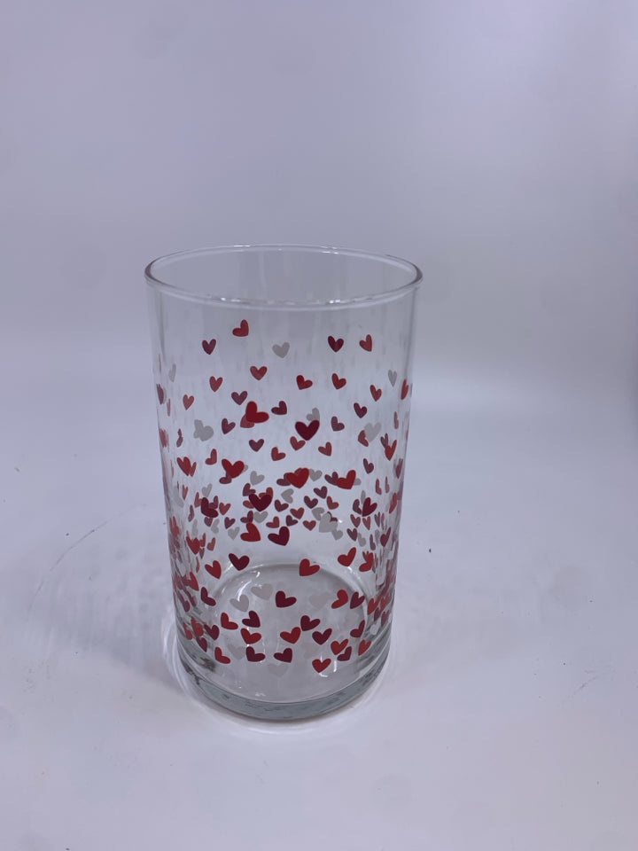 GLASS VASE W/ PRINTED HEARTS.