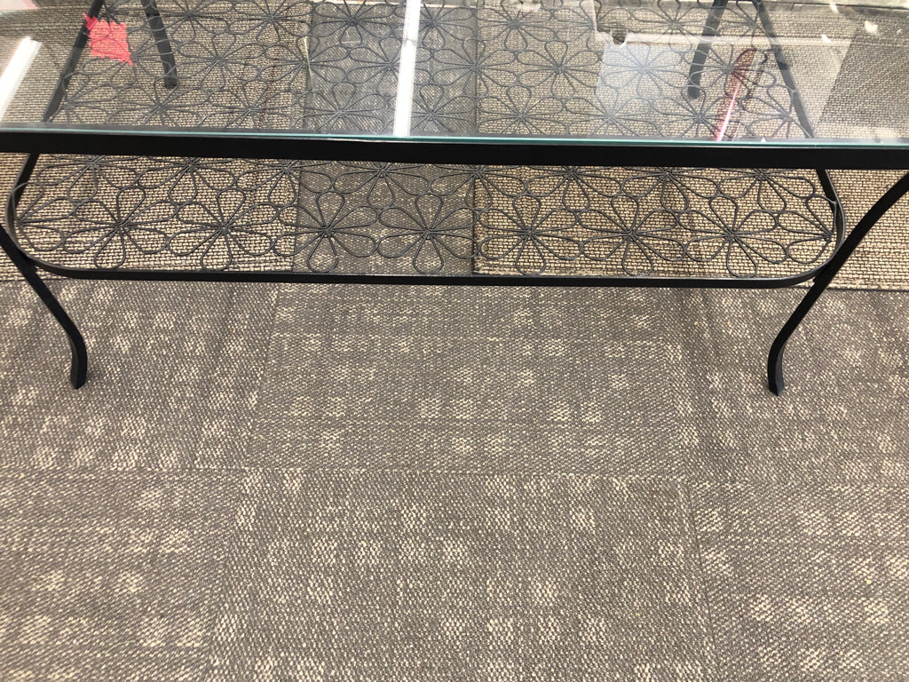 ROUNDED CORNER GLASS TOP COFFEE TABLE.