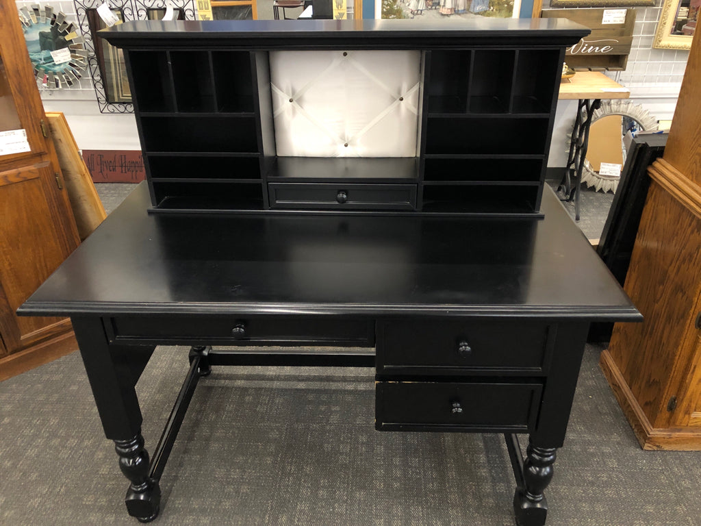 2PC BLACK WOOD DESK W/ SHELVES *MINOR WEAR.