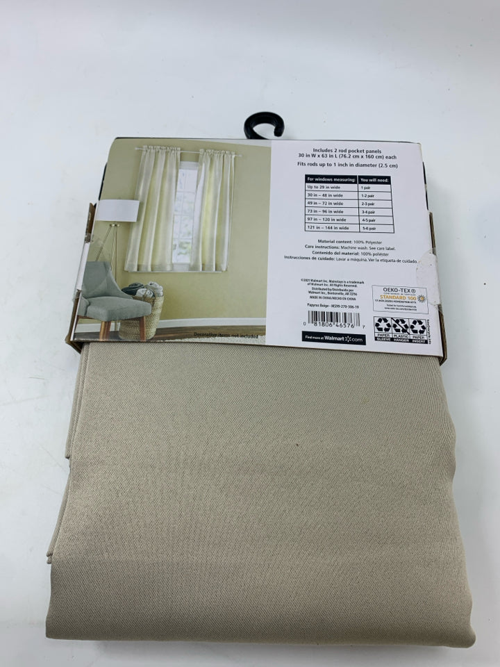 NIP 2PC BEIGE BLACKOUT PANEL CURTAIN.