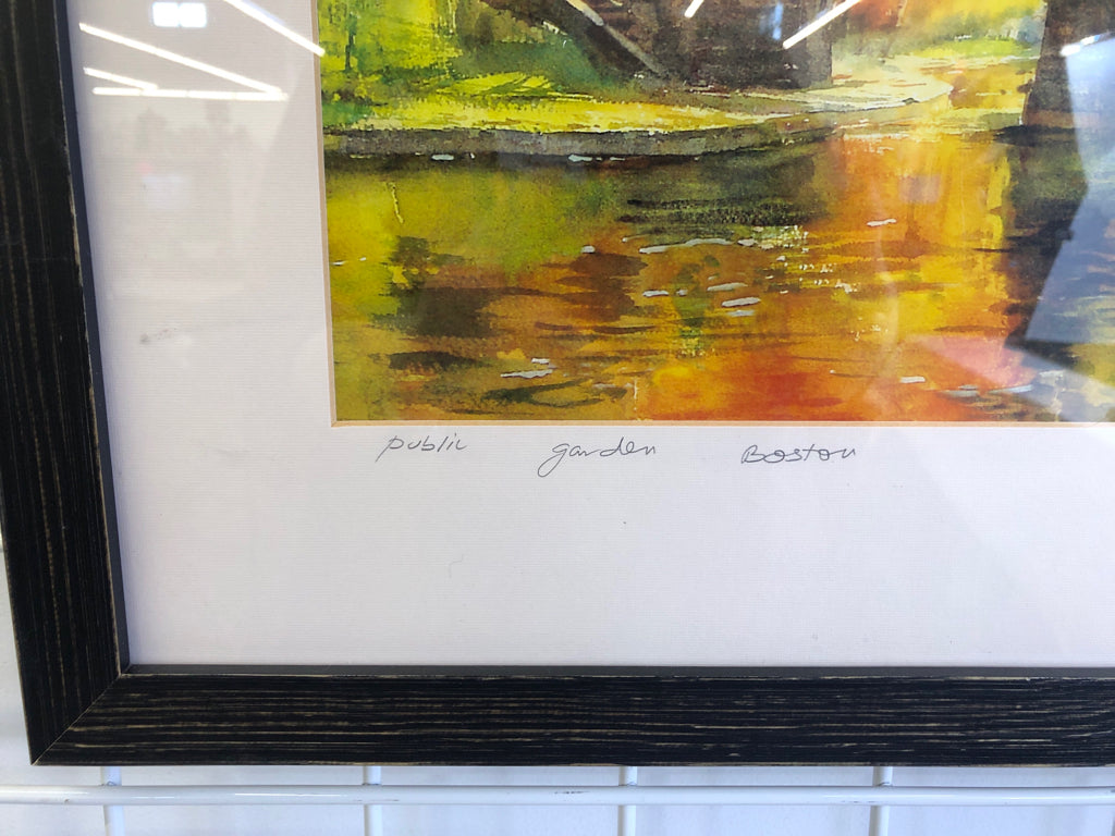PUBLIC GARDEN BOSTON WATERCOLOR FRAMED- SIGNED.