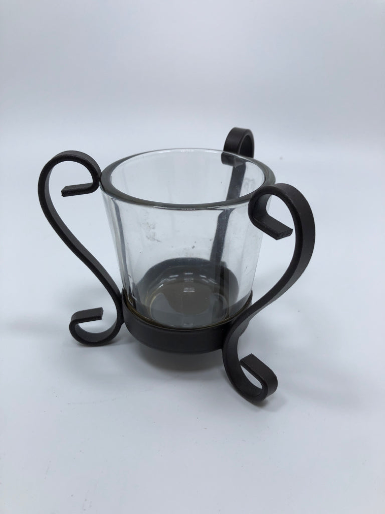 METAL SCROLL VOTIVE CANDLE HOLDER.