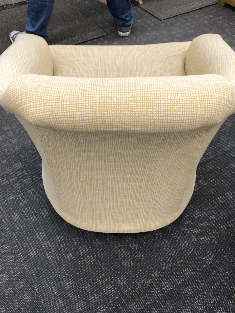 YELLOW/WHITE SWIVEL ACCENT CHAIR.