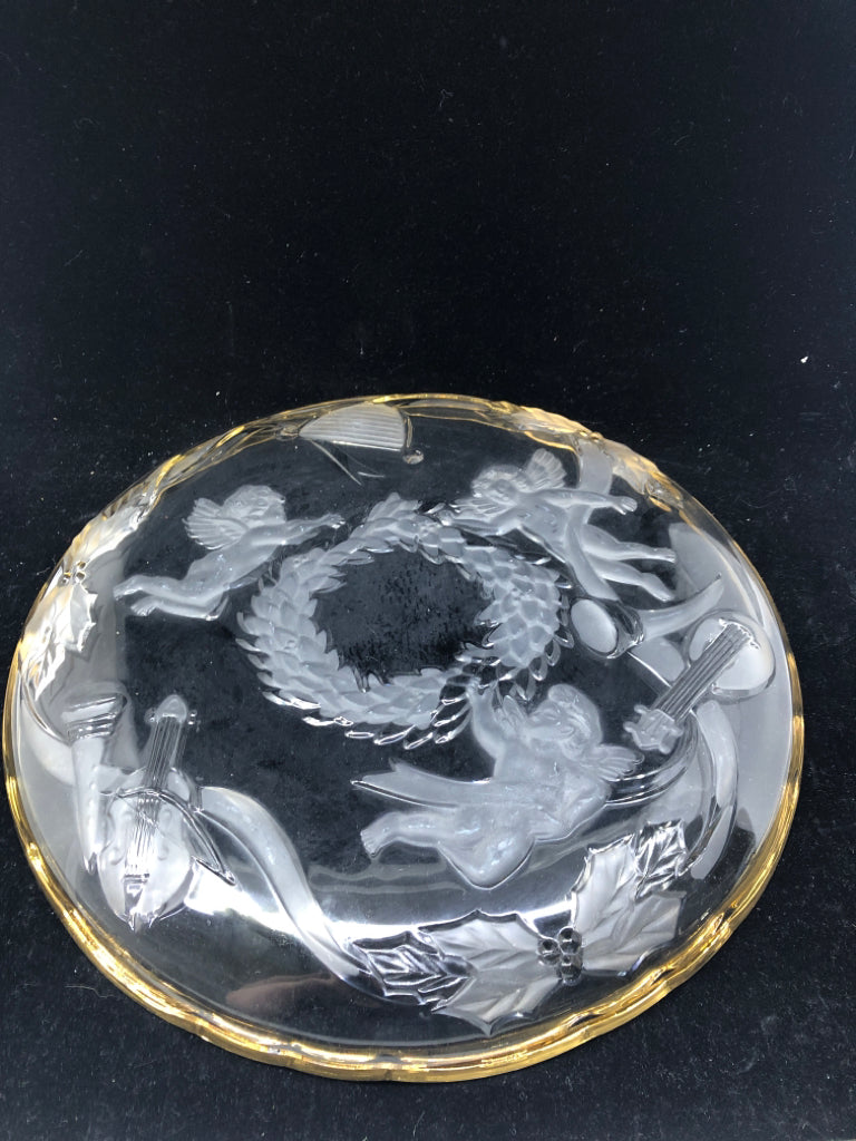 GLASS WITH GOLD RIM SERVER FROSTED ANGELS.