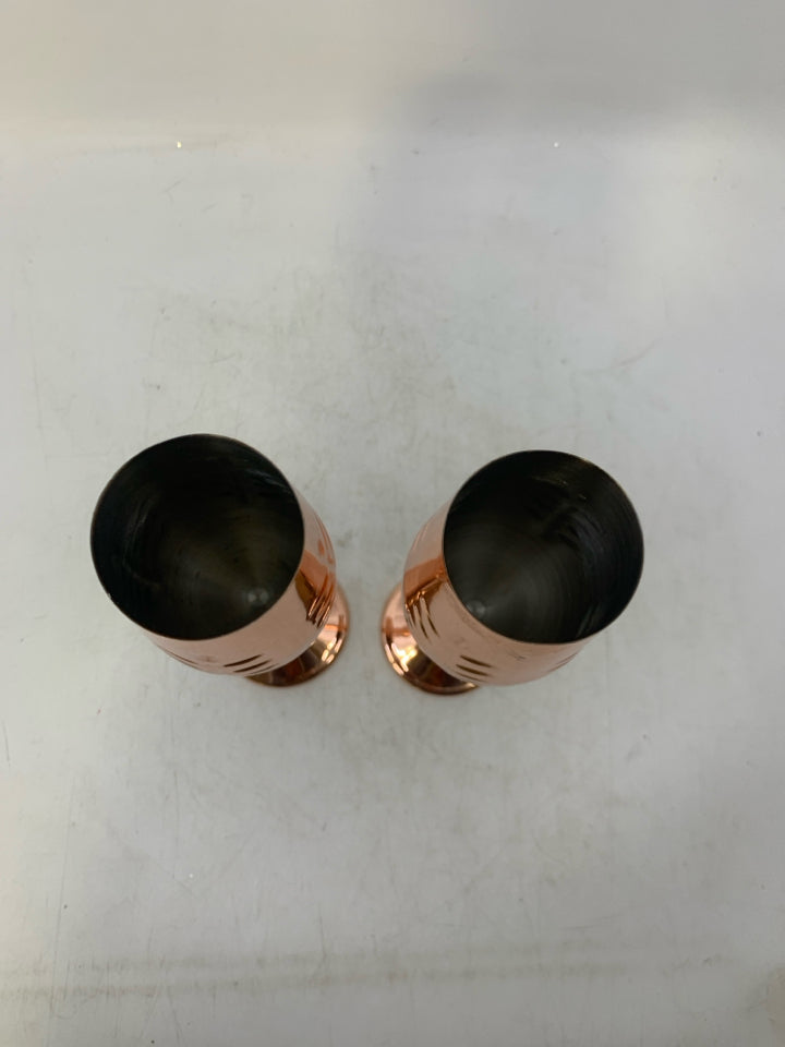 2 COPPER CHAMPAGNE GLASSES.