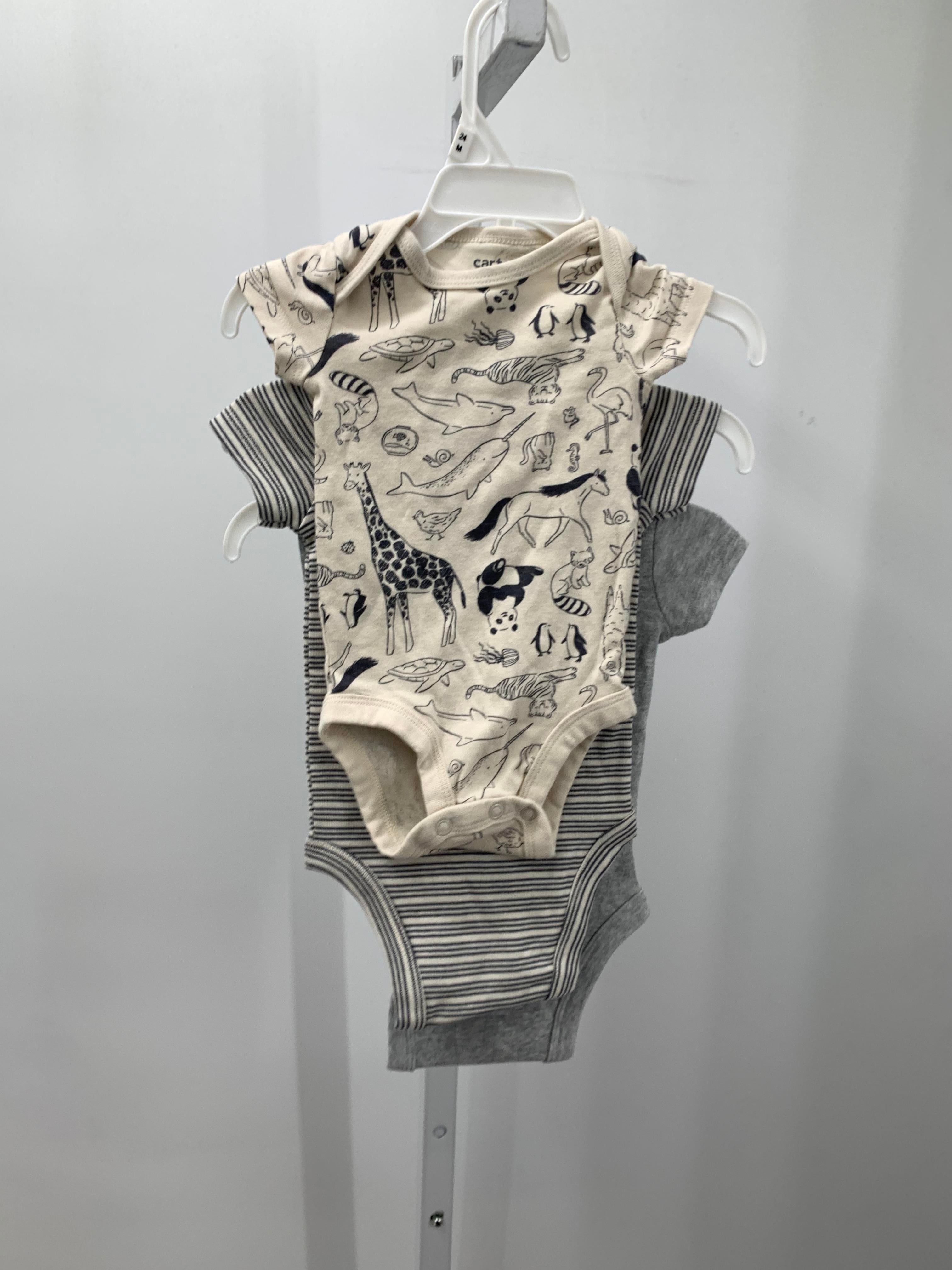 THREE SHORT SLV BODY SUITS ANIMALS AND STRIPES