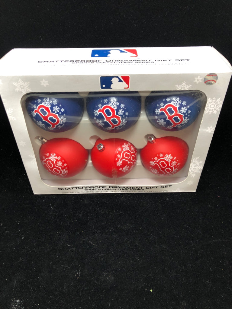 NIB 6PC SHATTERPROOF BOSTON RED SOCKS ORNAMENTS