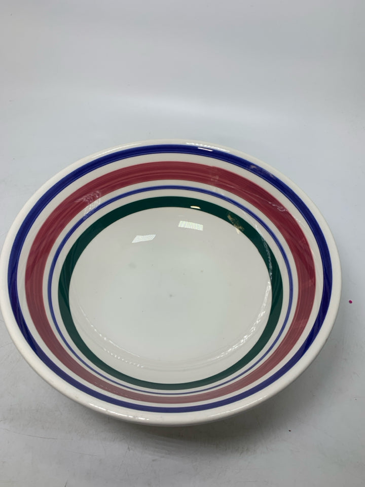 VTG COLORFUL STRIPED PASTA SERVING BOWL RIBBED MADE IN ITALY.