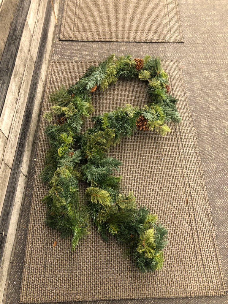 FAUX GREENERY AND PINECONE GARLAND.