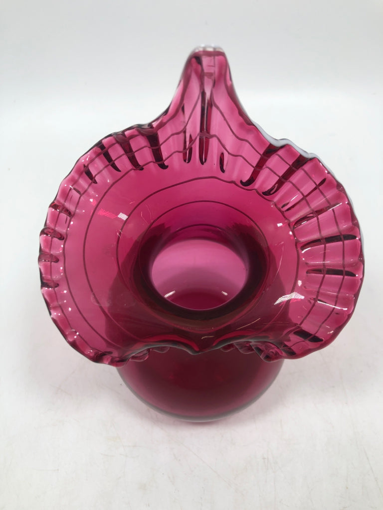JACK-IN-THE-PULPIT CRANBERRY GLASS VASE.