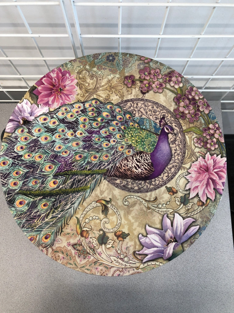 COLORFUL PEACOCK STORAGE BIN.
