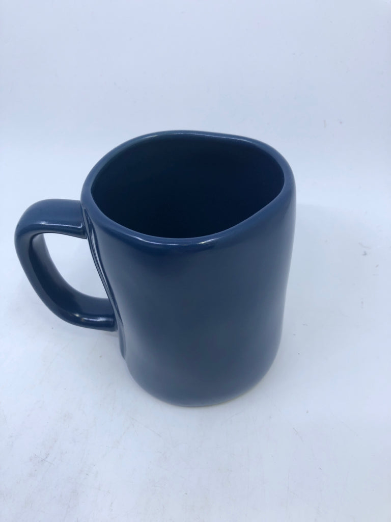 RAE DUNN BLUE COFFEE BREAK MUG.
