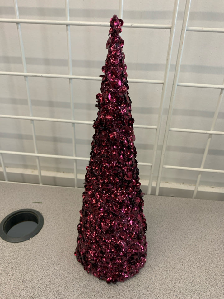 MAGENTA SEQUINS CHRISTMAS CONE.