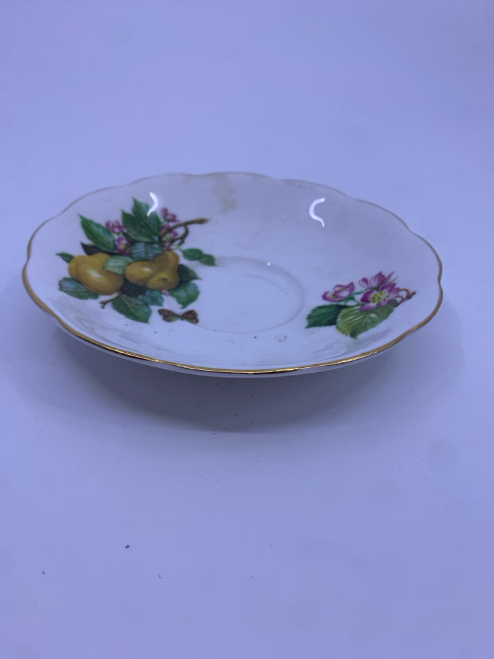 QUEEN ANNE PEAR PATTERN TEACUP AND SAUCER.