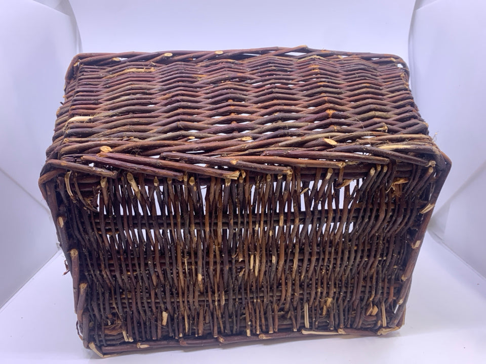 RECTANGLE DARK WOVEN BASKET W HANDLES.