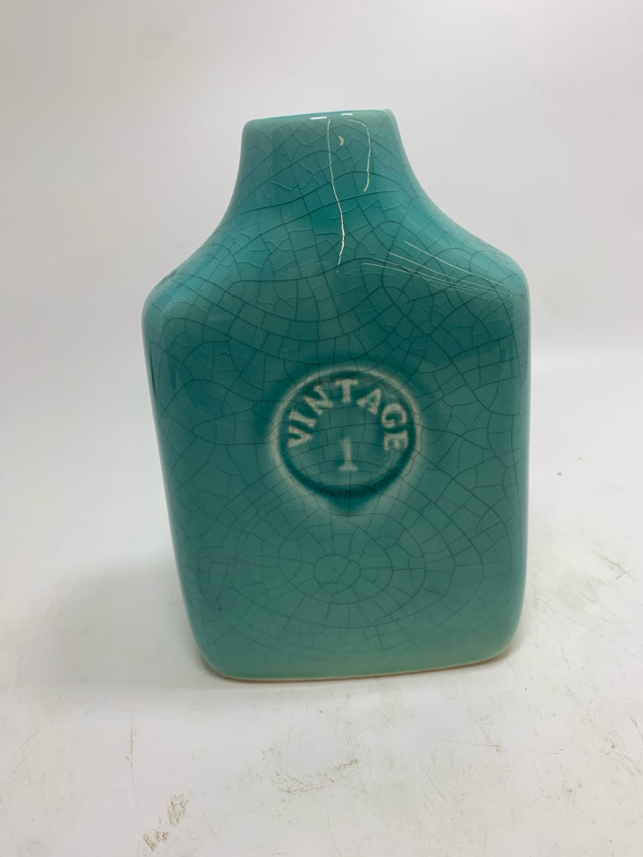 "VINTAGE 1" BLUE CRACKLE VASE.