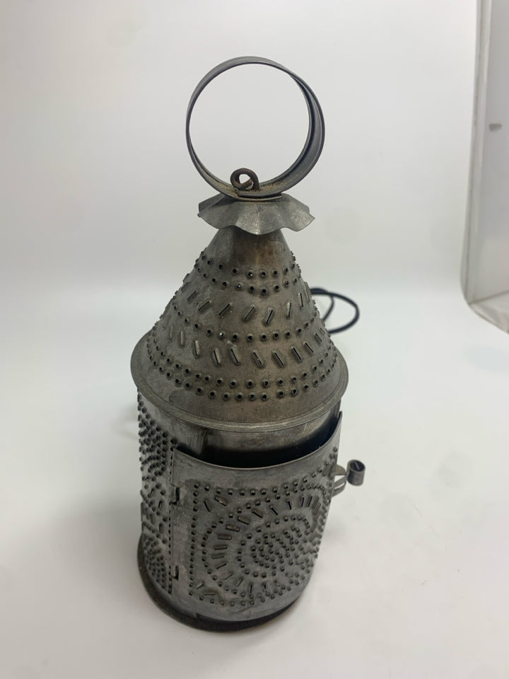 PUNCHED SILVER METAL LANTERN.