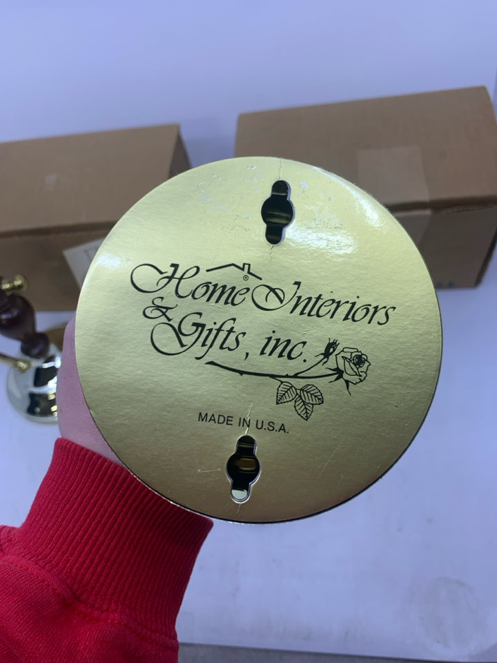 2 NIB WOOD/BRASS TEA LIGHT CANDLE WALL SCONCES W/ GLASS INSERTS.