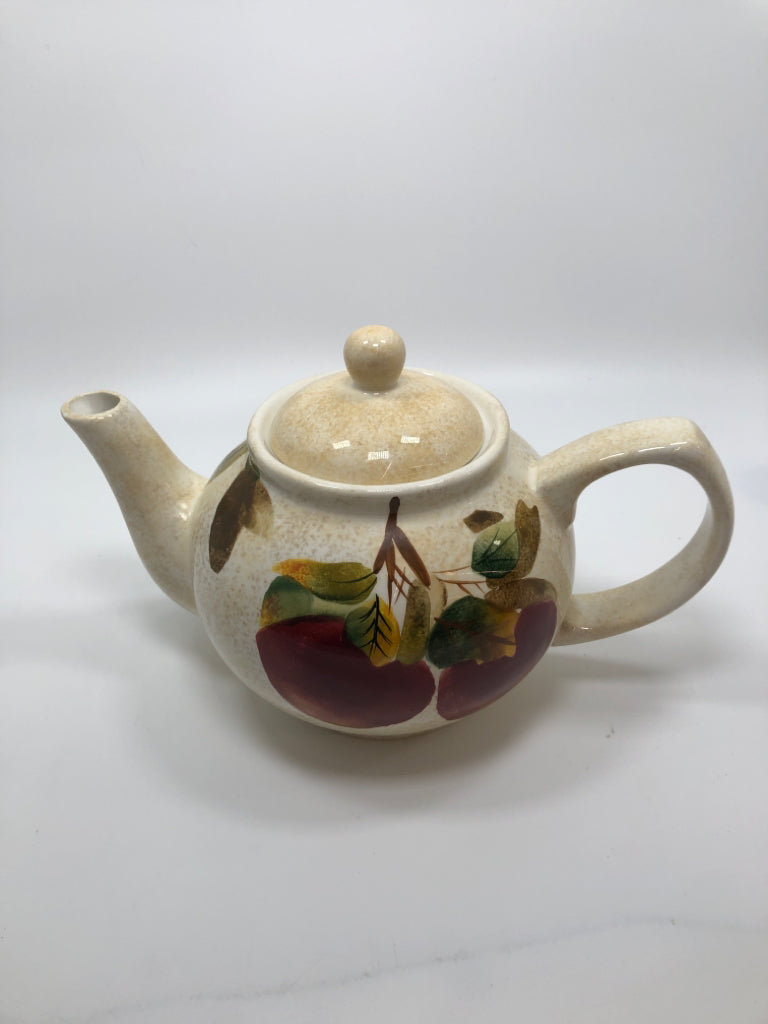 APPLES PAINTED CERAMIC TEAPOT.