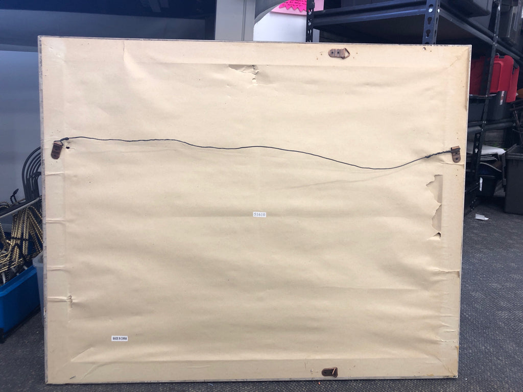 LARGE SQUARE MIRROR W/ GOLD LINED EDGE.