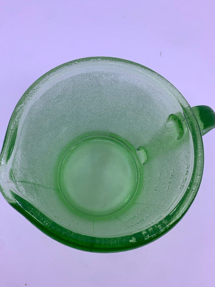 VTG GREEN DEPRESSION GLASS MEASURING CUP.