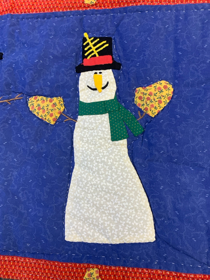 BLUE QUILTED SNOWMEN RUNNER.