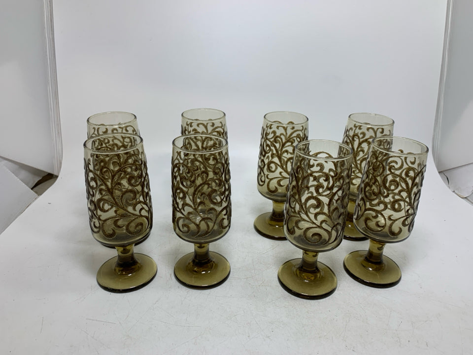 8 VTG PRADO MORIAGE SCROLL FOOTED JUICE GLASSES.