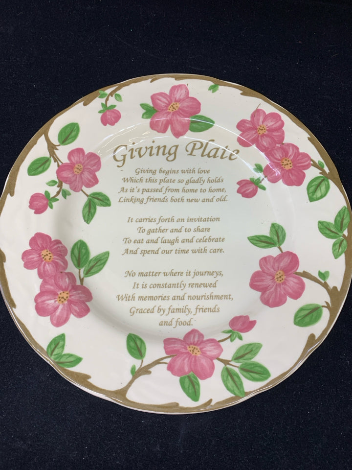 PINK FLORAL GIVING PLATE.