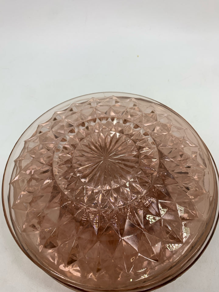 6PC PINK DEPRESSION GLASS BREAD PLATES.