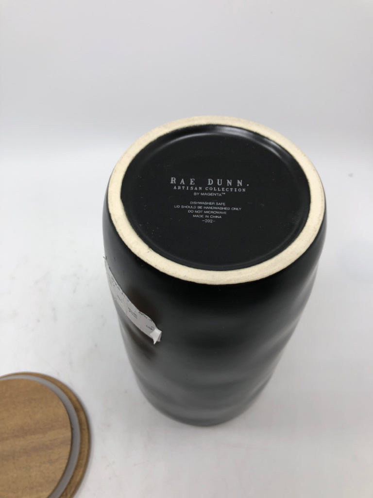 RAE DUNN BLACK COFFEE CANISTER.